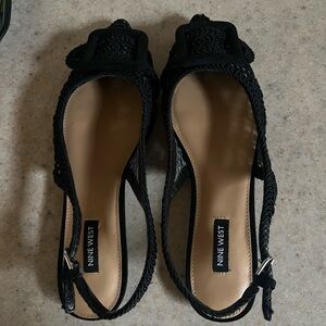 Nine West Black Braided Slingback Flats with Buckle Detail